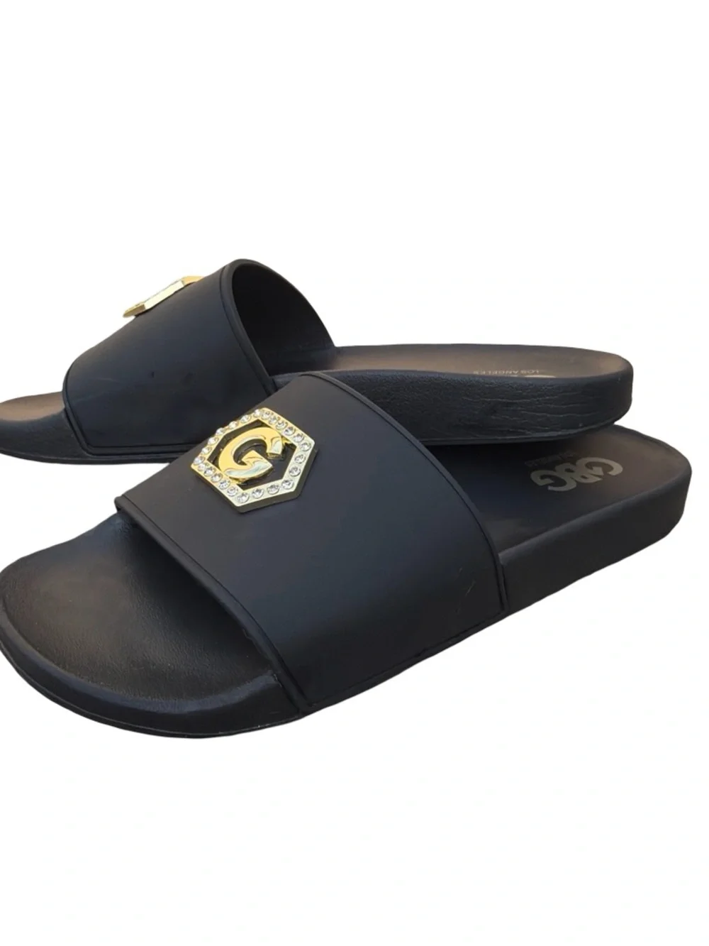 GBG Los Angeles Black slides With crystal-embellished 